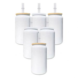 Vasos Blancos para Sublimación, Reciclables, de Doble Pared con Aislamiento al Vacío, de 16 oz, con Tapas de Plástico PP y Bambú - Product Image 1