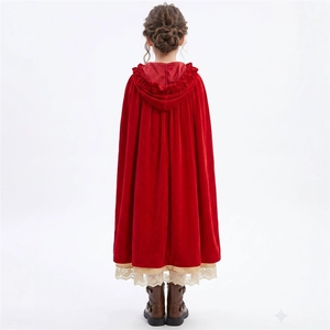 Disfraz de <span class=keywords><strong>Caperucita</strong></span> <span class=keywords><strong>Roja</strong></span> para Niños, Tallas S-XL, Estilo Retro con Estampado Floral, Conjunto de Vestido y Capa para Halloween - Product Image 3