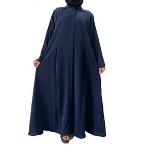 Abaya longue pour femme style Dubaï, en polyester respirant, faite à la main, ornée de sequins et de perles, col en V, manches longues, pour la prière islamique de l'Aïd, couleur unie, style vintage - Product Image 1
