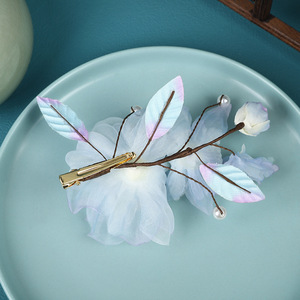 Nouvelle conception originale, pince à cheveux en gaze bleue faite à la main, style ancien, accessoire de coiffure féerique, coiffe Hanfu. - Product Image 3