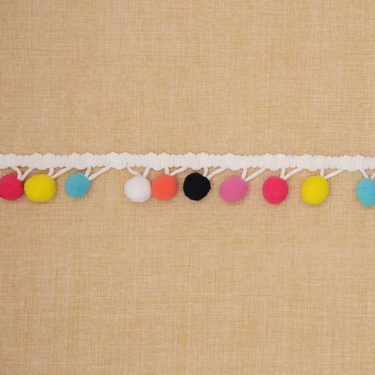 Wholesale Multi-Color Pom Pom Trim Custom Pompom Lace Tassel Fringes for Home Textile Crafts and Garment Making