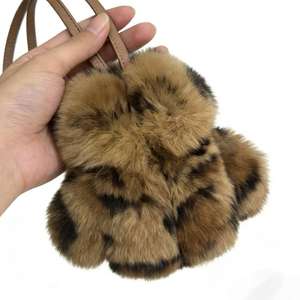 Breloque de sac en fourrure de lapin pure, écologique, douce, véritable, motif léopard de dessin animé, forme nuage, peluche moelleuse, cadeau de luxe et de mode - Product Image 2