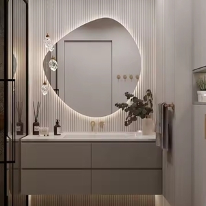 Ensemble de meubles de salle de bain modernes pour hôtel, vasque en marbre blanc, meuble de salle de bain mural, meuble de salle de bain avec miroir - Product Image 5