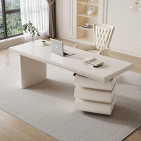 Bureau en bois massif crème de designer moderne en forme de L pour le bureau, la chambre à coucher ou le bureau.