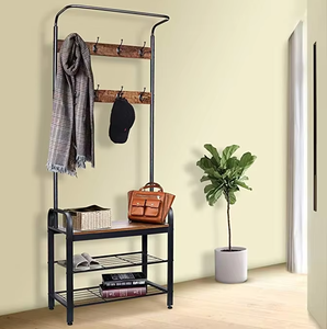 <span class=keywords><strong>Porte</strong></span>-<span class=keywords><strong>manteau</strong></span> sur pied avec étagères à 2 niveaux, <span class=keywords><strong>banc</strong></span> à <span class=keywords><strong>chaussures</strong></span> <span class=keywords><strong>et</strong></span> rangement métallique pour <span class=keywords><strong>entrée</strong></span> <span class=keywords><strong>et</strong></span> couloir - Product Image 3