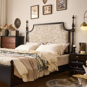 프랑스 복고풍 단단한 나무 대형 침대 미국 중반 세기 고급 그랜드 호두 색상 침실을위한 실내 장식 침대 로마 열 - Product Image 2