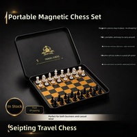 SEIPTING TB1324 Set Catur Magnetik Lipat Portabel dari Logam dengan Jam Catur dan Kotak untuk Anak-anak
