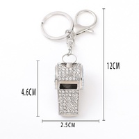 Porte-clés tendance en métal avec sifflet de survie en strass diamant de haute qualité, pour l'autodéfense, magnifique et étincelant