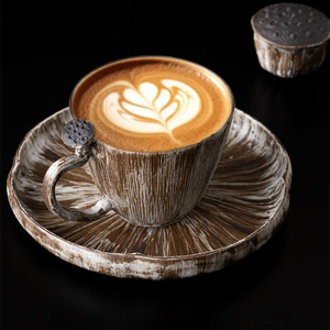 Ensemble tasse à thé et plateau en céramique 245 ml, design classique <span class=keywords><strong>lotus</strong></span>, tasse en argile pour café et thé, soucoupe avec boîte cadeau - Product Image 1