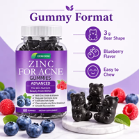 Gummies quotidiennes de zinc, 60 unités, en forme d'ours, saveur fruits rouges mélangés, complément alimentaire pour la peau et le teint