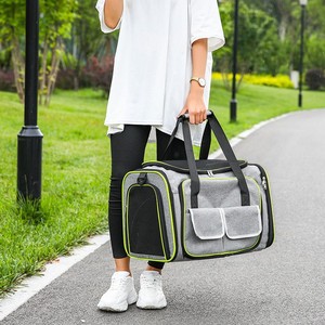 Transportadora Expandible para Mascotas, Gris con Ribete Verde, Gran Capacidad, Transpirable, Bolsa de Viaje Portátil para Perros y Gatos - Product Image 3