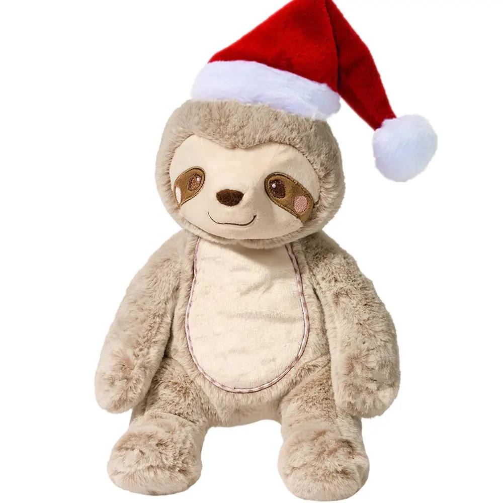 OEM Christmas birthday gifts stuffed baby soft singing sloth doll with Santa hat Christmas sloth plush toy