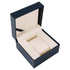 Boîte de montre individuelle en similicuir bleu foncé pour homme, anti-poussière, avec couvercle rabattable, en stock, vente en gros - Product Image 3