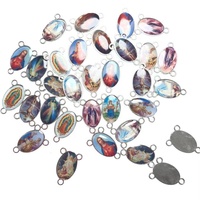 Breloques mixtes à motif d'icon catholique, 3 trous, chapelet en alliage ovale, connecteurs religieux, pièce de centre de table