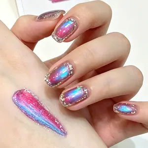 Gel à ongles magnétique effet œil de chat Aurora Blue Chameleon, gel UV irisé à changement de couleur, effet scintillant, à retirer par trempage pour la décoration des ongles - Product Image 4