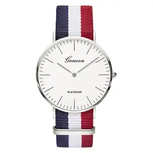 Wholesale 2020 Fashion Geneva Style New Red White Blue Nylon Fabric Straps Watch for Men Women