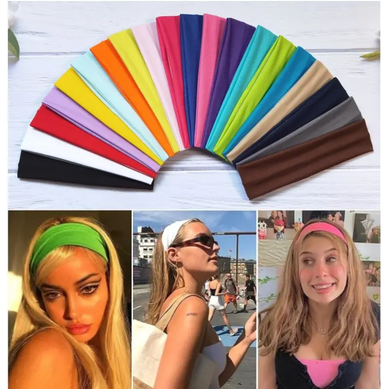 Kleurrijke High Stretch Head Bands Voor Mannen Vrouwen Sport Yoga Haaraccessoires Absorberende Hoofd Wrap Met Brede Rand