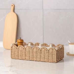 Paper Rope Scalloped Edge Toilet Paper <b>Storage</b> <b>Basket</b> <b>Rectangular</b> Bathroom Decor Woven <b>Basket</b> With Handles For Over Toilet - Product Image 5