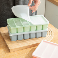 Moule à glaçons long et large avec couvercle épaissi, boîte de compléments alimentaires pour bébé, bac à glaçons en silicone de qualité alimentaire facile à démouler