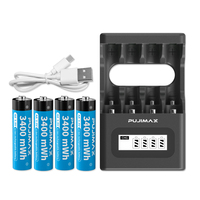 PUJIMAX – chargeur de batterie lithium-ion rechargeable, usb 1.5v, aaa aa, lcd intelligent, 2a, 3a, 1.5v