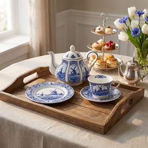 Dutch Blue <b>Ceramic</b> Tea Set - Windmill and Tulip <b>Teapot</b> Cup and Saucer Set - Product Image 3