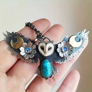 Creative Retro Silvery <strong>Owl</strong> Pendant <strong>Necklace</strong> Artificially Synthesized Synthetic Gemstonestone Pendant <strong>Necklace</strong> - Product Image 1