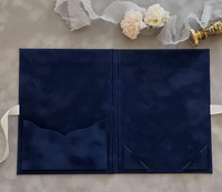 Carpeta Folio de Terciopelo Azul Marino con Logotipo Personalizado en Relieve Dorado, Monograma, para Boda o Porta Certificados de Negocios VIP de Lujo