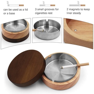 Cenicero de Bambú y Madera para Cigarrillos, con Diseño Moderno, Redondo, Portátil, Resistente al Viento, de Acero Inoxidable, para Uso en el Hogar y Hoteles - Product Image 3