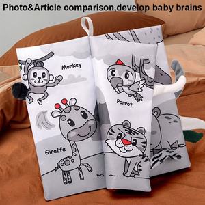 Livre en tissu Montessori pour bébé, à mâcher, noir et blanc, <span class=keywords><strong>avec</strong></span> queues d'animaux 3D, jouet sensoriel éducatif - Product Image 3