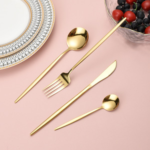 ชุดช้อนส้อมสแตนเลสสตีลเคลือบทองโปรตุเกสแบบบาง ขัดเงาเหมือนกระจก พร้อมช้อนขนมหวาน ช้อนซุป จัดส่งโดยตรงจาก Junzhan - Product Image 3