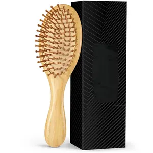 Brosse à cheveux en bois à poils de bambou naturel très vendue ensemble de brosses à cheveux à coussin d'air de marque privée personnalisée