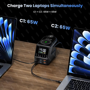 Estación de Carga GaN de 240W, 4*140W PD3.1 USB Tipo C, Cargador Inalámbrico Rápido para MacBook, iPad, <span class=keywords><strong>Samsung</strong></span>, con Reloj Despertador y Pantalla de Tiempo - Product Image 3