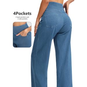Women's Wide Leg Jeans High Waisted Stretchy Baggy Straight <b>Denim</b> Pants With Pockets Breathable Cotton Spandex <b>Material</b> - Product Image 4