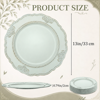 Assiettes de présentation vert sauge de 13 pouces en gros, sous-assiettes en plastique PP à motif floral gaufré vintage pour la décoration de mariages, banquets et fêtes (vente en gros)
