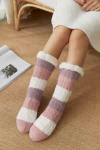 High Quality Stripes Knitted Indoor Thermal Winter <strong>Warm</strong> <strong>Fuzzy</strong> Slipper Floor Anti Slip Fleece Lined Sherpa <strong>Socks</strong> - Product Image 2
