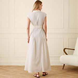 Camisa Maxi Clásica Francesa Informal, Lisa, con Cinturón en la Cintura Alta, Cuello con Botones, Ecológica, Transpirable, OEM, ODM, Envío Rápido - Product Image 3