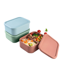 Lonchera Bento de Silicona de Grado Alimenticio, Ecológica, Reutilizable, Fácil de Limpiar, con 3 Compartimentos, Hermética, Apta para Microondas, con Tapa