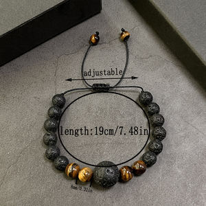 Винтажные регулируемые плетеные браслеты из тигрового глаза и вулканического камня 8 мм для мужчин — духовное украшение, подарок - Product Image 2