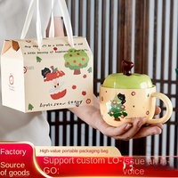 Mug en céramique créatif en forme de pomme, tasse à eau mignonne avec couvercle et cuillère, résistant aux hautes températures, compatible micro-ondes, cadeau souvenir pour enfants, boîte cadeau