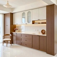 Buffet Modulaire Personnalisé pour Toute la Maison, Écologique, Moderne, Bicolore, Blanc Crème, Grain de Bois, Portes en Verre Cintrées, LED