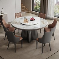 Modernes Luxus-Esstisch-Set mit Marmorplatte, Rund, für 4, 6 oder 8 Personen, Küche, Esszimmer, Metall, Italienisches Design, Drehbar