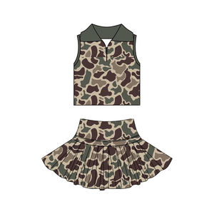 GSD3967 CUSTOM Ensemble sans manches pour petite fille, motif camouflage vert, vente en gros, ensemble jupe pour enfant - Product Image 2