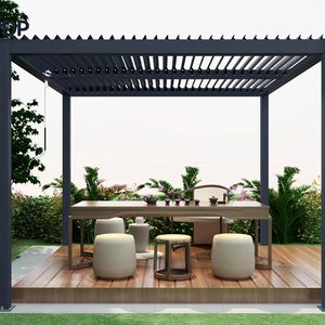 Pergola en aluminium imperméable de luxe, auvent rétractable, toit à lames en <span class=keywords><strong>bois</strong></span>, gazebo de patio extérieur de luxe pour villas, pavillon - Product Image 6