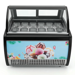Vitrine Réfrigérée Commerciale pour Gelato et Crèmes Glacées, 12/16 Bacs, Verre Courbé, Congélateur pour Sucettes Glacées, Idéale pour Salons de Crème Glacée - Product Image 6