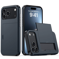 Étui de téléphone créatif avec fente pour carte coulissante pour iPhone 16 17 Pro Max Deux en un Anti-chute Portefeuille Housse de protection