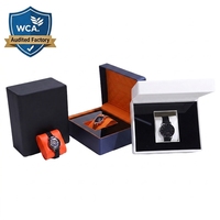 Boîte d'emballage de luxe pour montres de marque, finition laquée brillante, intérieur en similicuir noir, orange et blanc, pour coffret cadeau de montre
