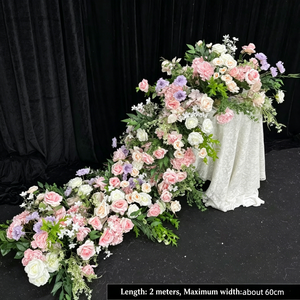 Décoration de table de mariage et d'allée en fleurs artificielles en soie, chemin de table floral cascade rose, violet et blanc sur mesure de 2 m pour la vente en gros - Product Image 1