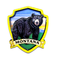 Aimant de réfrigérateur souvenir Alaska en bois MDF à 2 couches avec logo personnalisé, motif ours et élan
