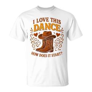 T-shirt rétro Country Line Dancer avec motif « Comment cette danse commence-t-elle ? », taille adulte - Product Image 1