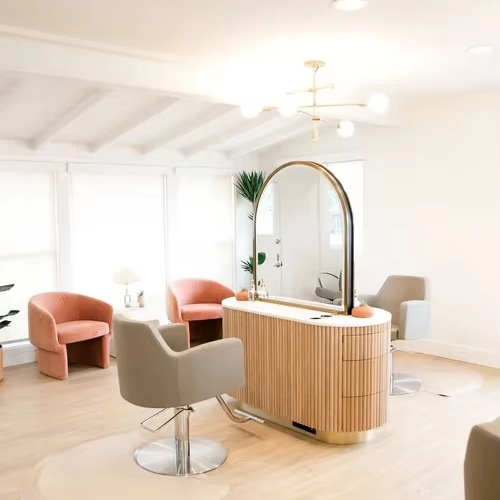 Arch Round Large Full Length Gold Styling Barber Salon Furniture With Table Hairdressing Led Makeup Wood Salon Mirror Station